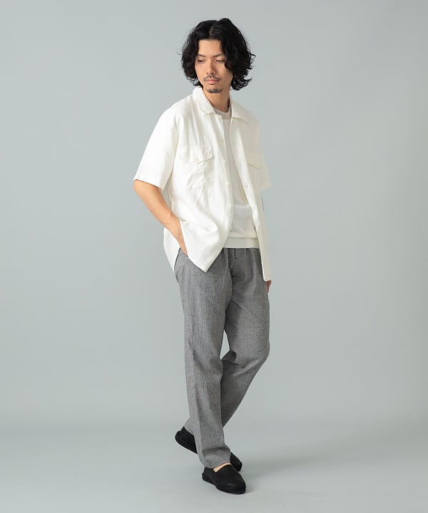 コットンリネン ハウンドトゥース柄 イージーパンツ Model：H178cm　Size：48