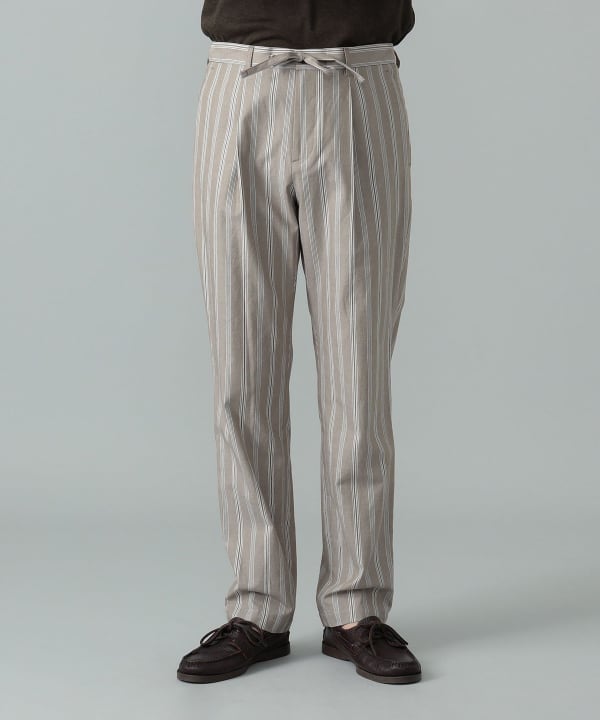 コットン ベージュ オルタネイトストライプ イージーパンツ Model：H175cm　Size：48