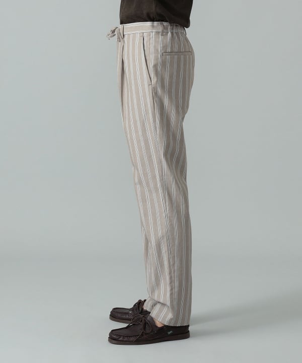 コットン ベージュ オルタネイトストライプ イージーパンツ Model：H175cm　Size：48