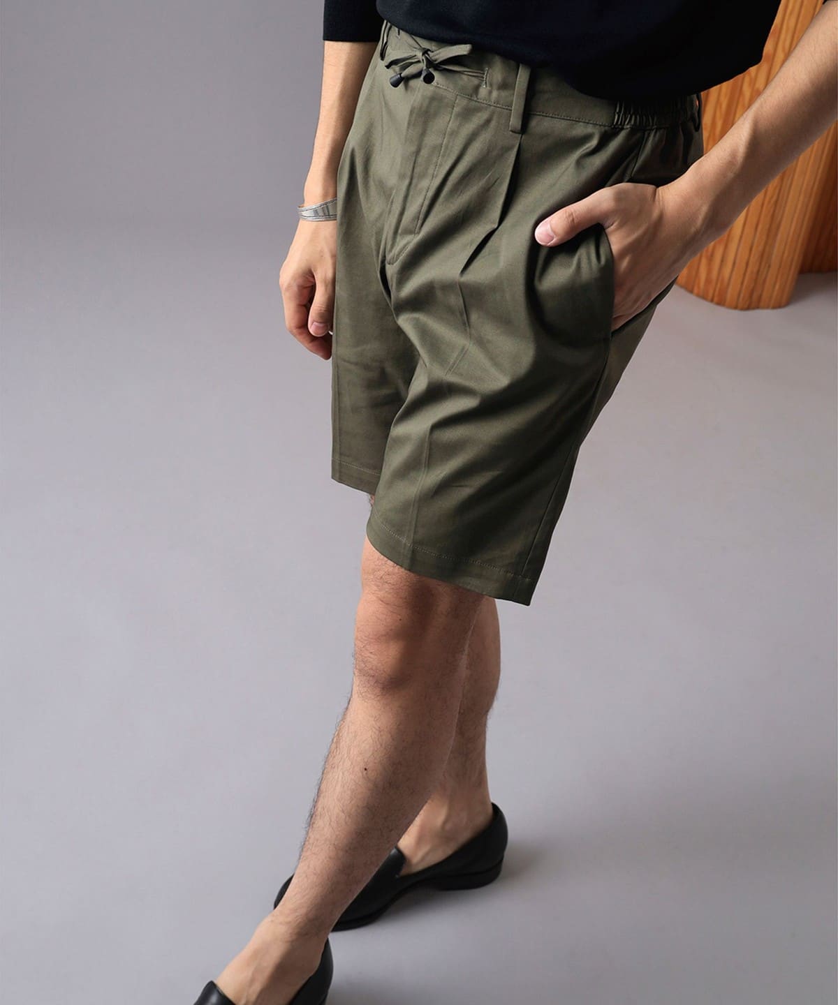 【別注】giabsarchivio ジャブス アルキヴィオ / ストレッチコットン 1プリーツ ドローコードショーツ パンツ MEN OLIVE/30 46 【別注】giabsarchivio ジャブス アルキヴィオ / ストレッチコットン 1プリーツ ドローコードショーツ パンツ MEN OLIVE/30 46