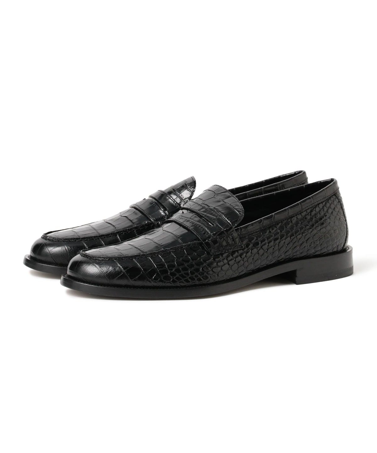 MANOLO BLAHNIK マノロ ブラニク / PERRY エンボスクロコ ペニーローファー シューズ MEN BLACK/0015 UK8.5 MANOLO BLAHNIK マノロ ブラニク / PERRY エンボスクロコ ペニーローファー シューズ MEN BLACK/0015 UK8.5