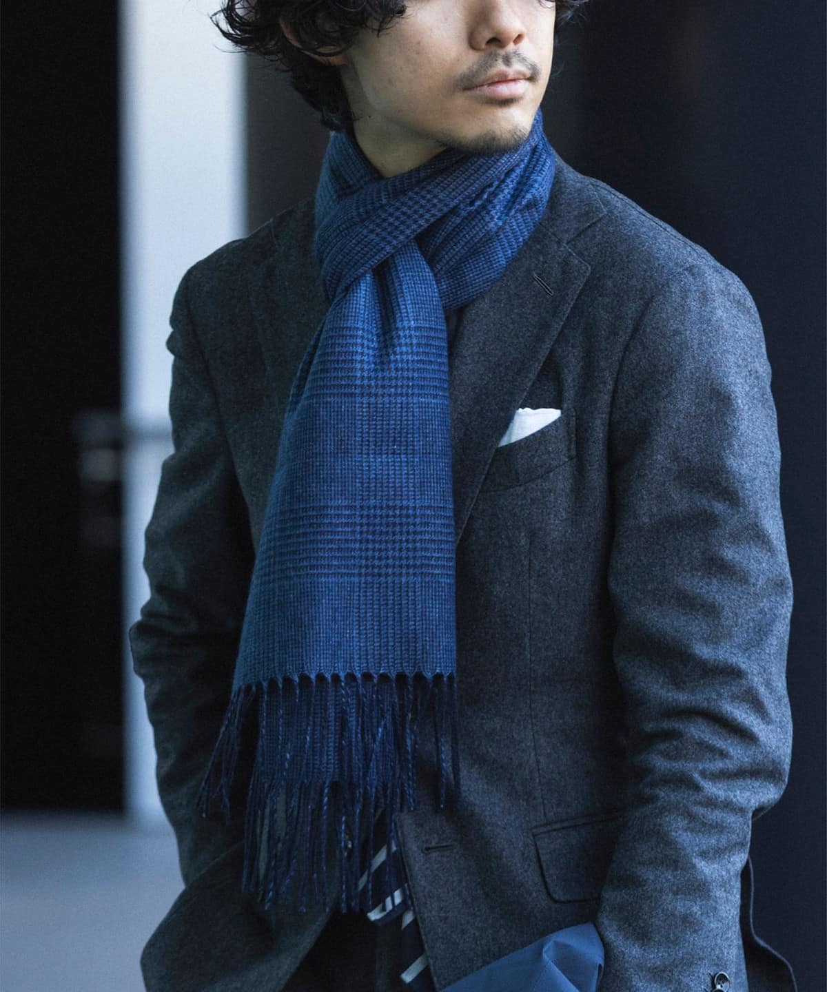 PIACENZA ピアチェンツァ / シルクカシミヤ グレンチェック リバーシブル マフラー ファッション雑貨 MEN NAVY ONE SIZE PIACENZA ピアチェンツァ / シルクカシミヤ グレンチェック リバーシブル マフラー ファッション雑貨 MEN NAVY ONE SIZE