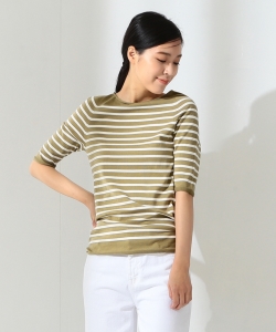 YURI PARK / コットンボーダー ハーフスリーブプルオーバー