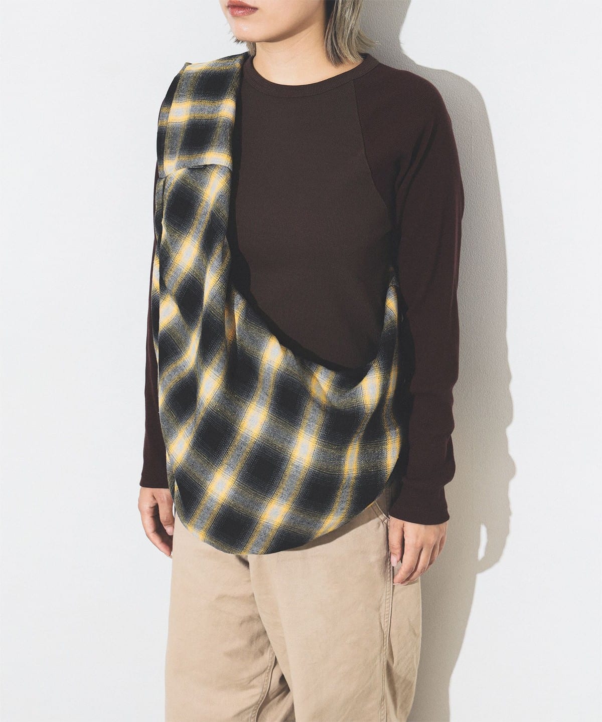 bPr BEAMS（bPrビームス）オンブレチェック ラウンドショルダーバッグ