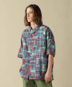  CAL O LINE for Pilgrim Surf+Supply / Patch Work Madras Button Down Short Sleeve Shirt