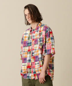  CAL O LINE for Pilgrim Surf+Supply / Patch Work Madras Button Down Short Sleeve Shirt