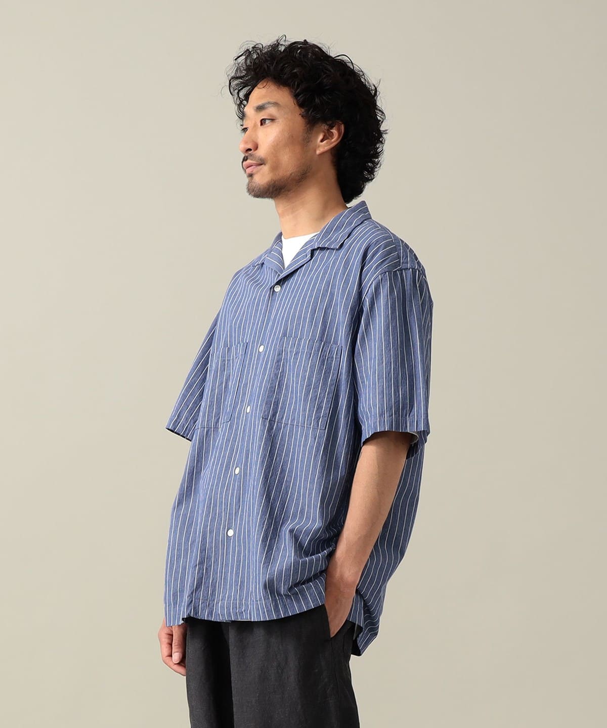 Johnny Stripe Short Sleeve Shirt シャツ・ブラウス BLUE ST M Johnny Stripe Short Sleeve Shirt シャツ・ブラウス BLUE ST M