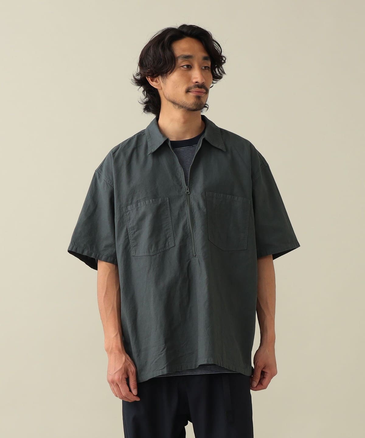 Davis Short Sleeve Half Zip Shirt �V���c�E�u���E�X MEN BALSAM M