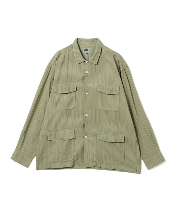 PILGRIM / 長袖シャツ/S/リネン/GRN/ストライプ Pilgrim Surf+Supply（ピルグリム サーフ+サプライ）Mel Longsleeve