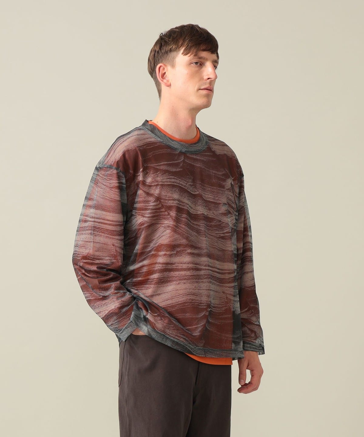Nick Printed Mesh Crew T�V���c�E�J�b�g�\�[ MEN GREY S