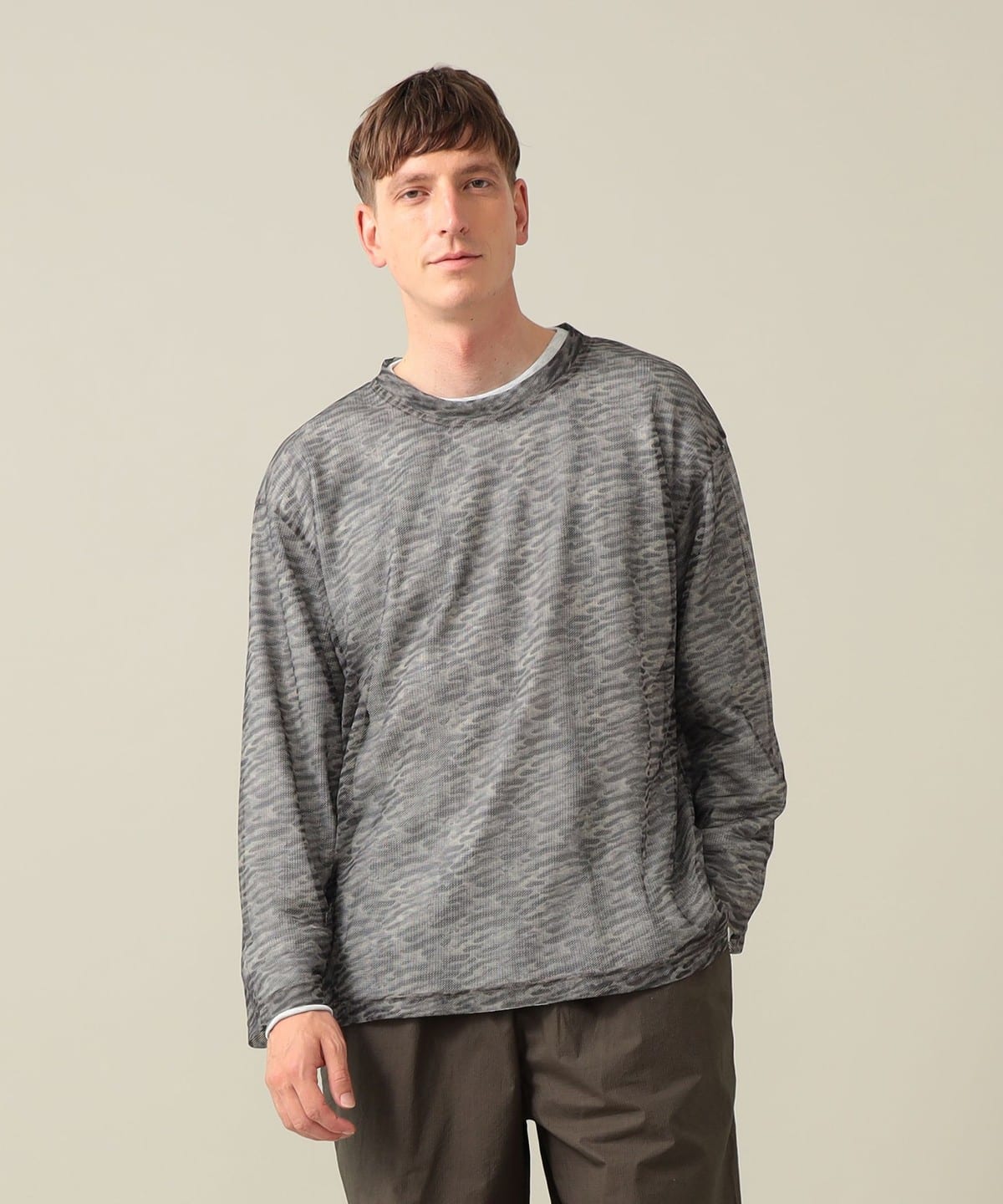 Nick Printed Mesh Crew T�V���c�E�J�b�g�\�[ MEN KHAKI L