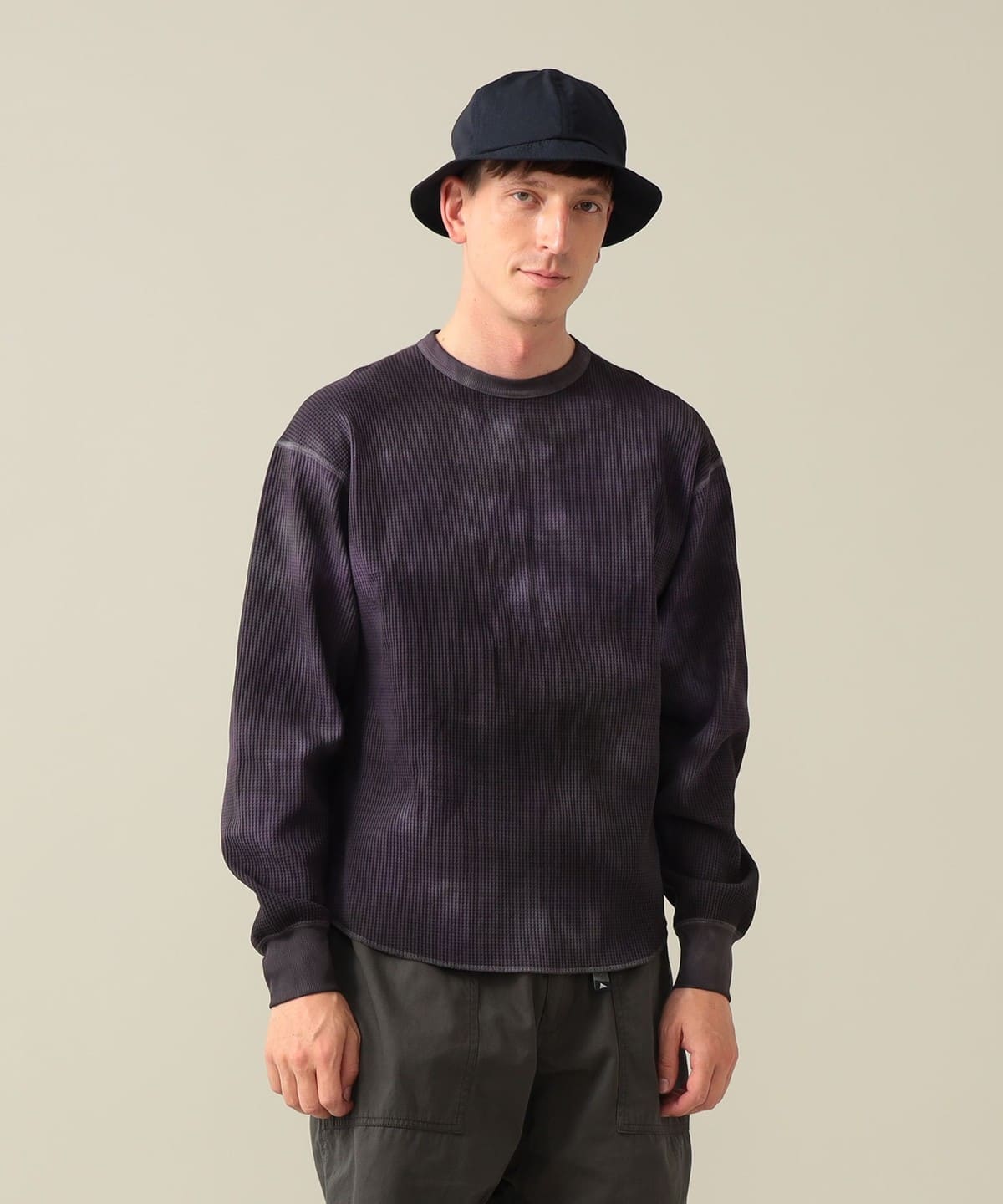 Conan Uneven Dyed Waffle Crew T�V���c�E�J�b�g�\�[ MEN PURPLE M