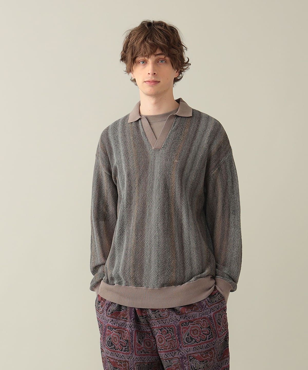 Nokomis Mesh Knit Long Sleeve トップス MEN GREY S Nokomis Mesh Knit Long Sleeve トップス MEN GREY S