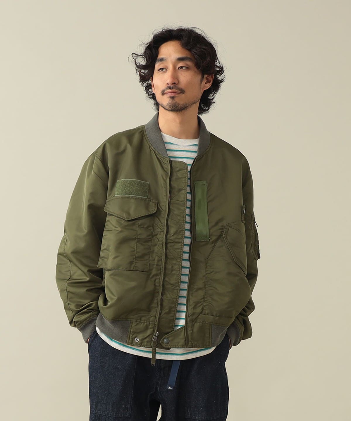 レア　GOLD'S GYM フライトジャケット オリーブ　XL Pilgrim Surf+Supply（ピルグリム サーフ+サプライ）【EXCLUSIVE