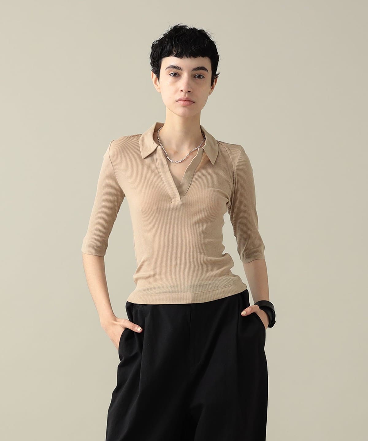 Ninety Percent / Tadeo Rib Polo シャツ・ブラウス WOMEN TAUPE XS Ninety Percent / Tadeo Rib Polo シャツ・ブラウス WOMEN TAUPE XS