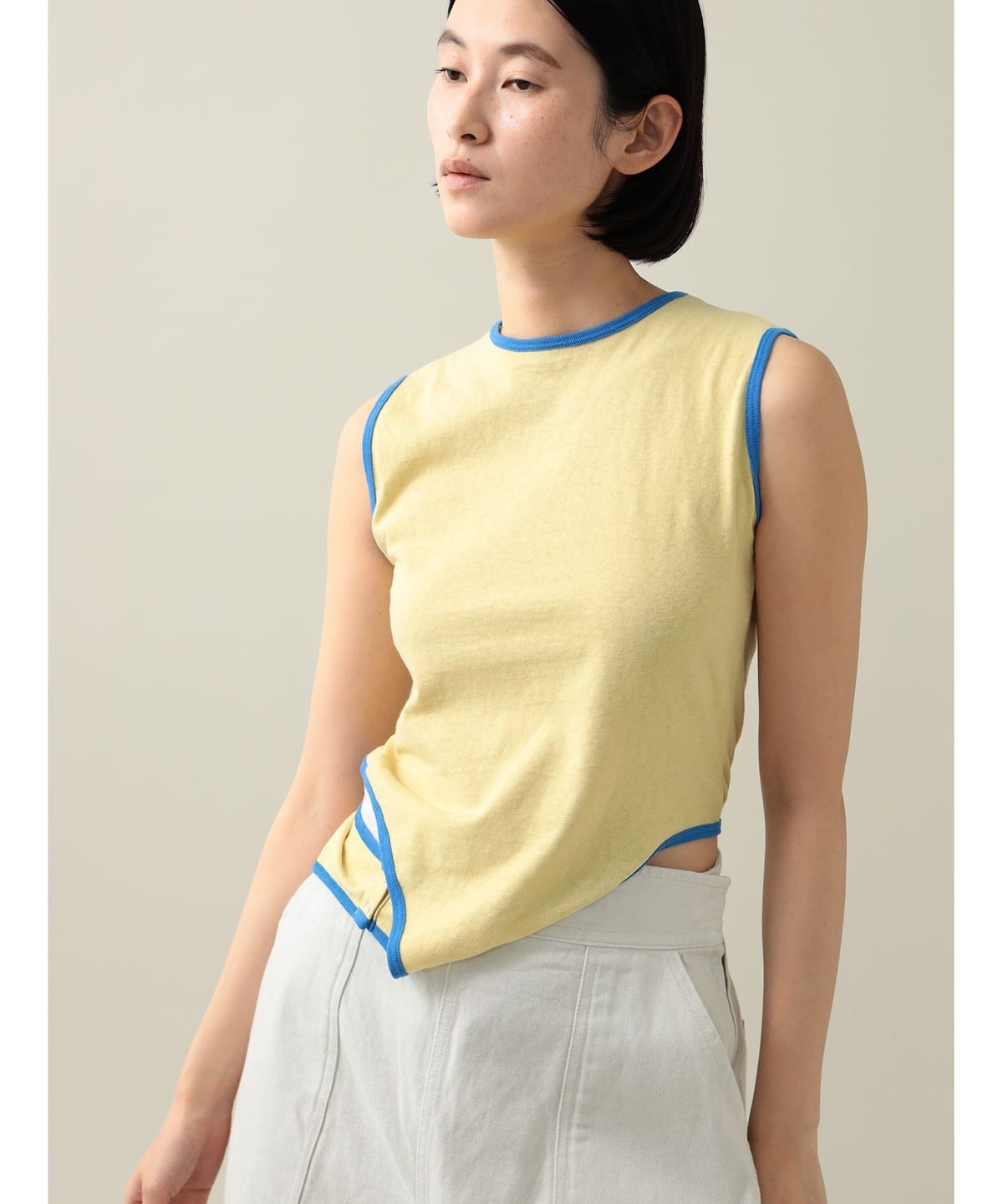 【EXCLUSIVE】fifi Collection / piping Sleeveless Body suit Tシャツ・カットソー WOMEN Yellow*Blue M 【EXCLUSIVE】fifi Collection / piping Sleeveless Body suit Tシャツ・カットソー WOMEN Yellow*Blue M