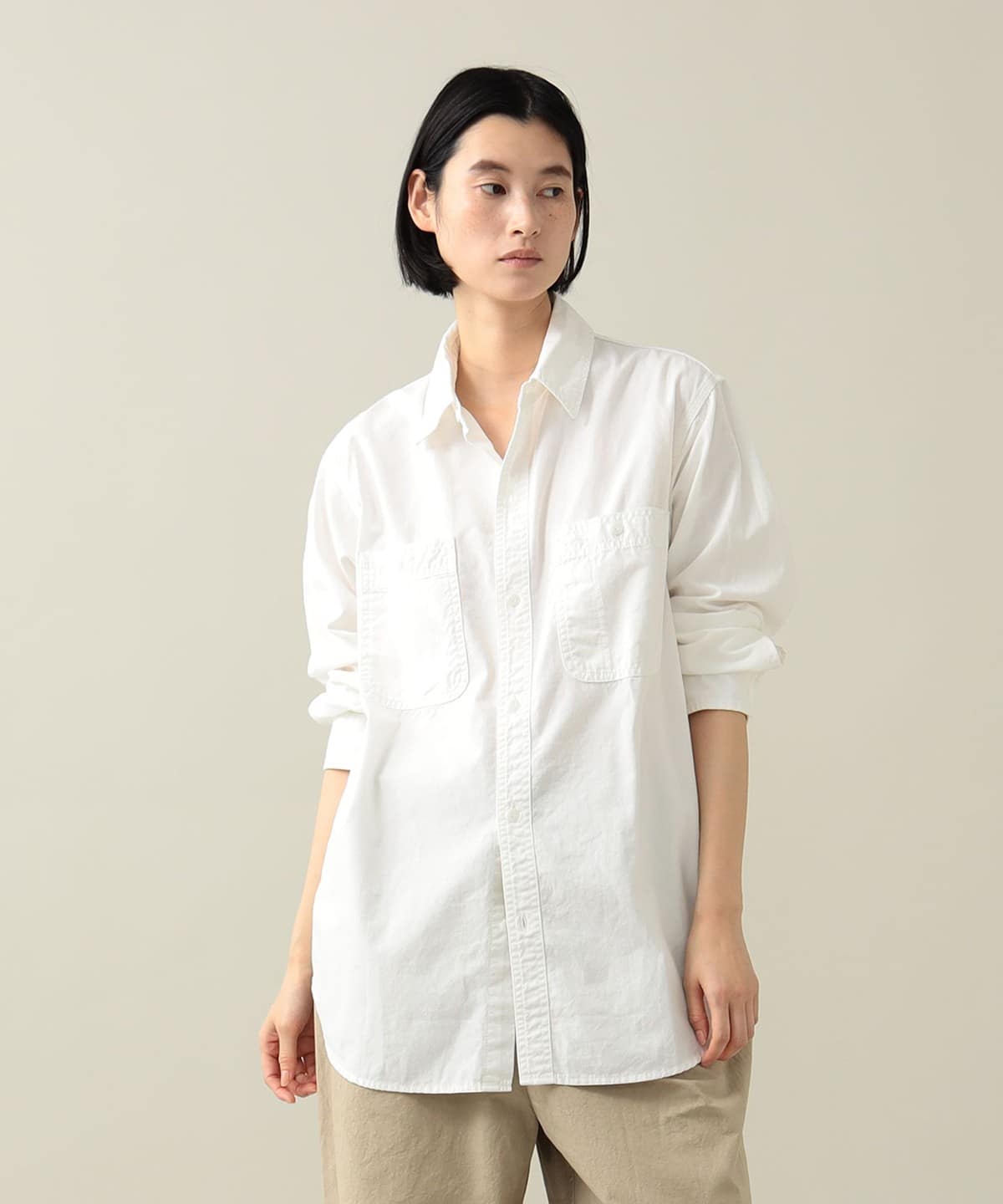 レミレリーフ Chambray シャツ ミリタリーシャツ 長袖 F ベージュ
