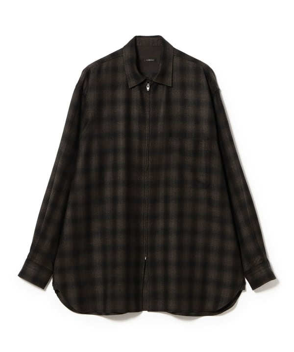 COMOLI / Wool Check Zip Shirt