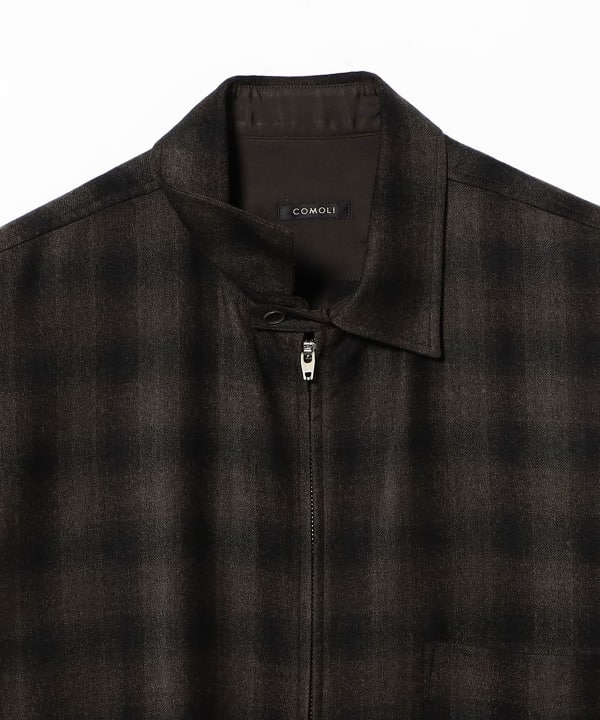 COMOLI / Wool Check Zip Shirt