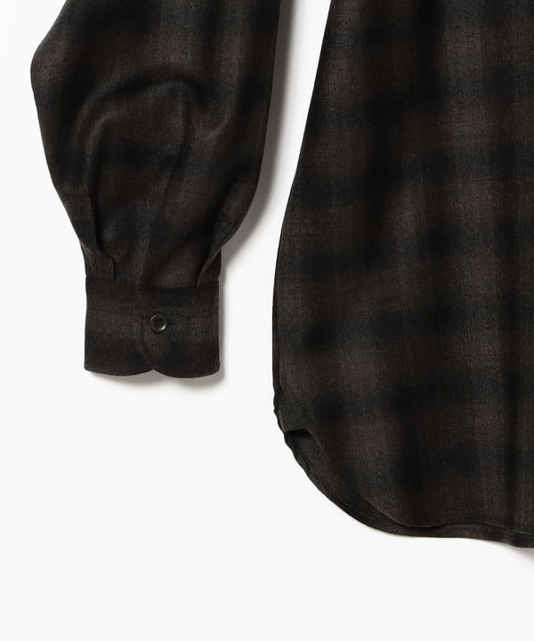 COMOLI / Wool Check Zip Shirt