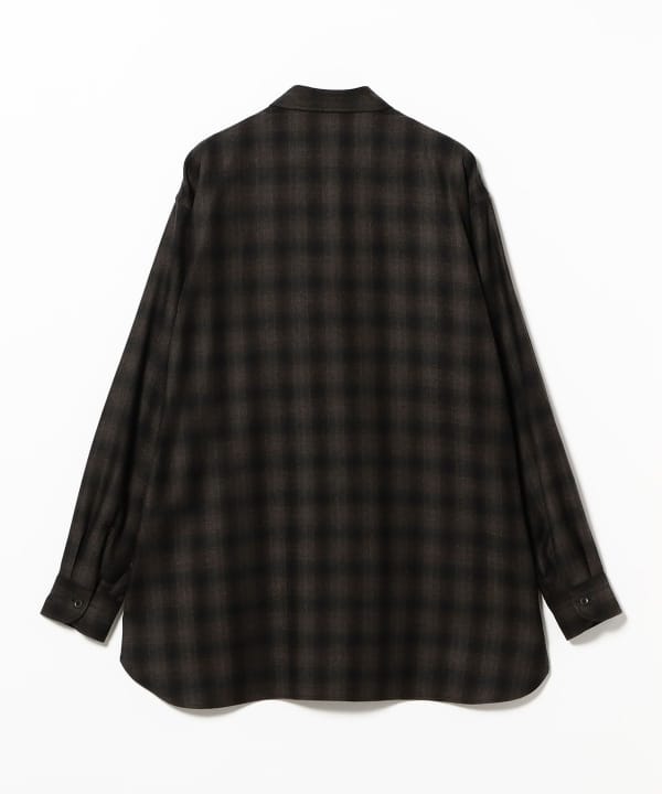 COMOLI / Wool Check Zip Shirt