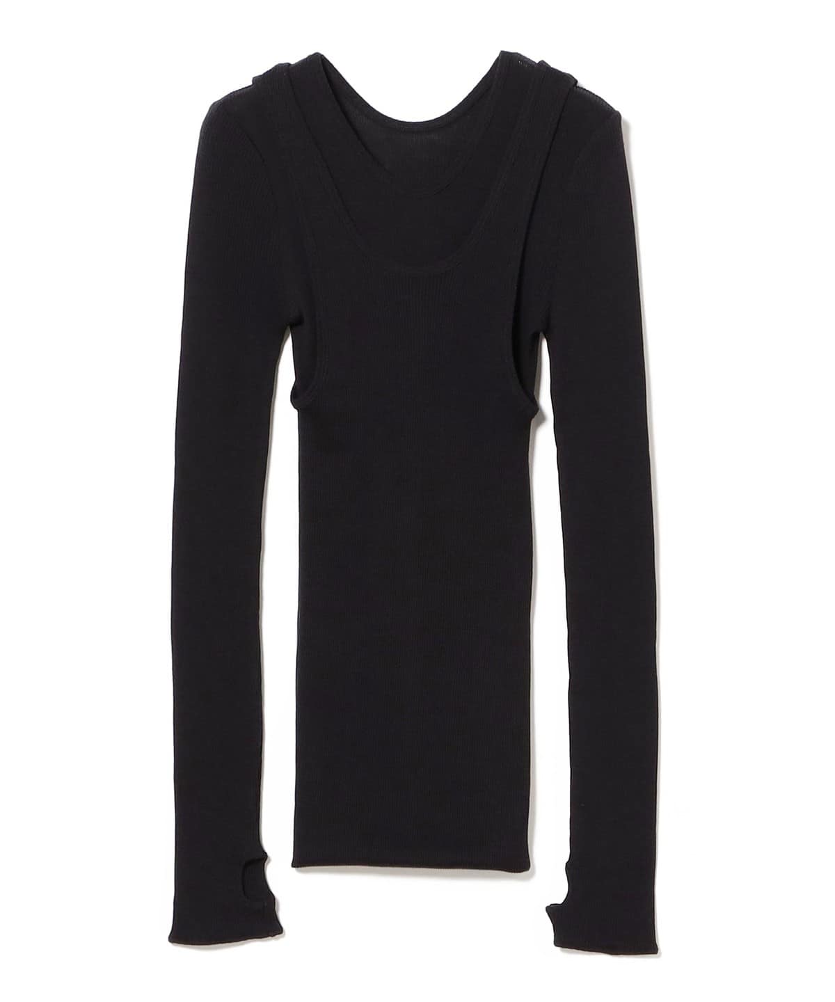 HAKUJI ハクジ / Wool rib layerd Long Sleeve Tシャツ・カットソー WOMEN BLACK ONE SIZE HAKUJI ハクジ / Wool rib layerd Long Sleeve Tシャツ・カットソー WOMEN BLACK ONE SIZE