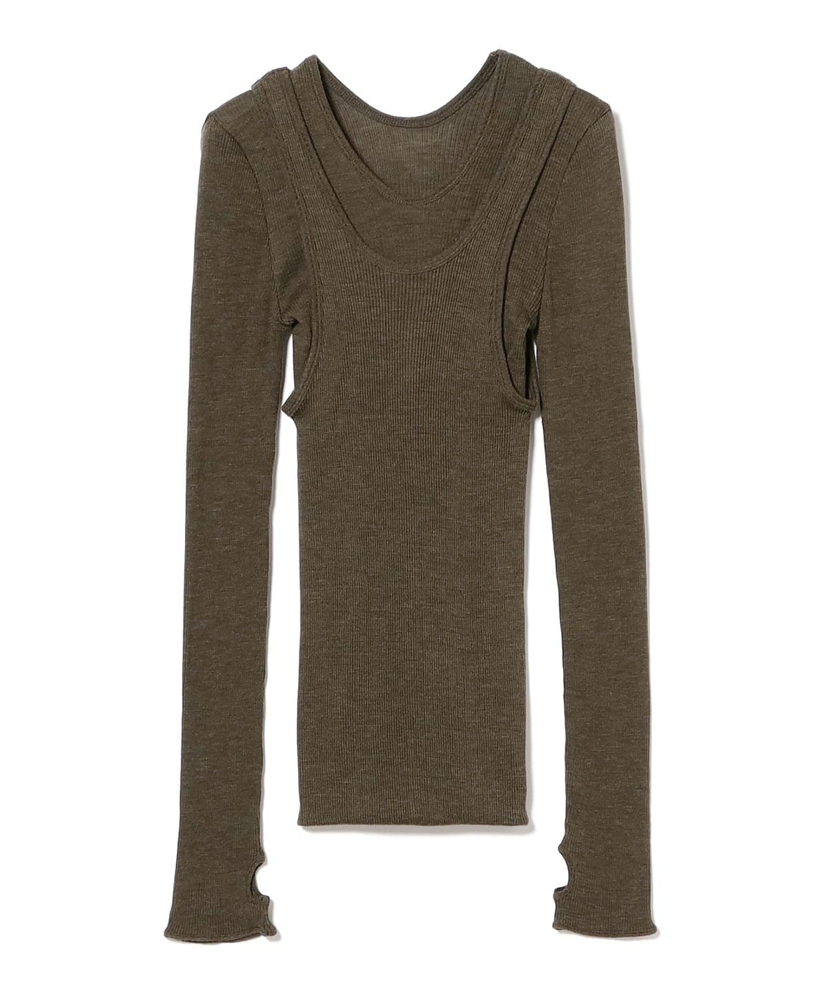 HAKUJI ハクジ / Wool rib layerd Long Sleeve Tシャツ・カットソー WOMEN KHAKI ONE SIZE HAKUJI ハクジ / Wool rib layerd Long Sleeve Tシャツ・カットソー WOMEN KHAKI ONE SIZE