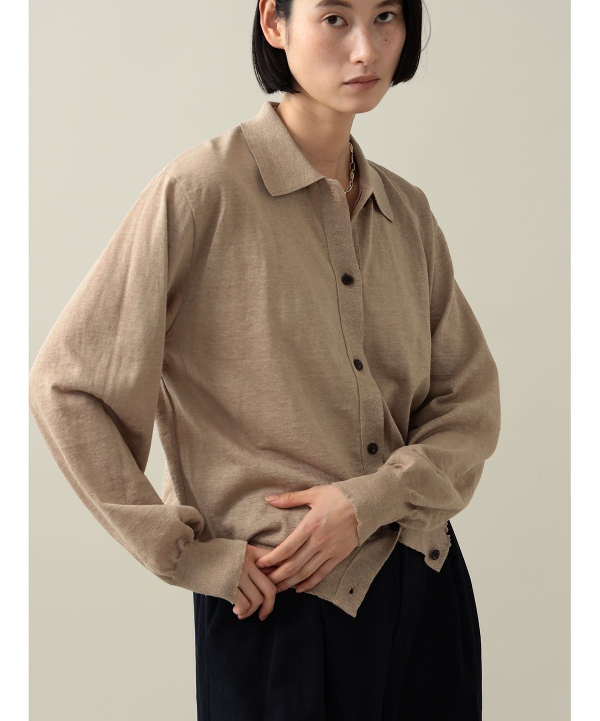 【EXCLUSIVE】 BATONER バトナー / Polo Cardigan トップス WOMEN BEIGE 1 【EXCLUSIVE】 BATONER バトナー / Polo Cardigan トップス WOMEN BEIGE 1