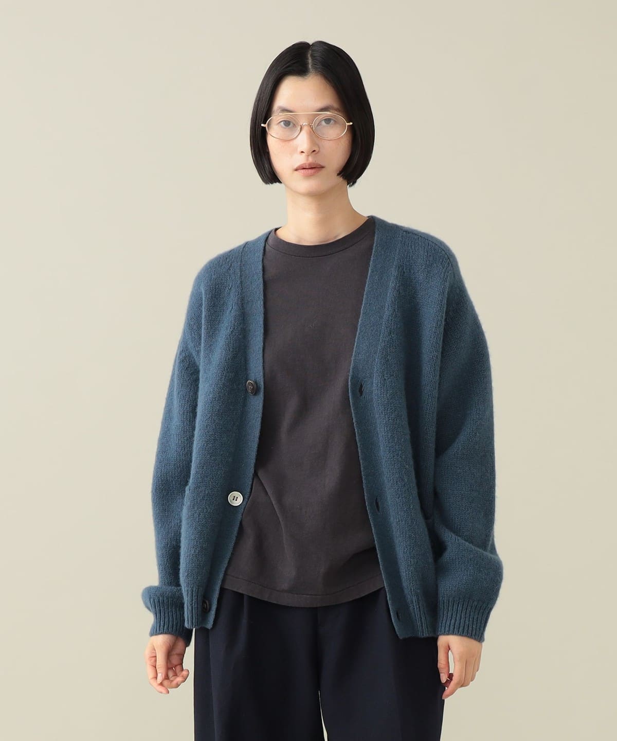 【EXCLUSIVE】BATONER バトナー / BLUEFACE Cardigan トップス WOMEN GRAY BLUE 1