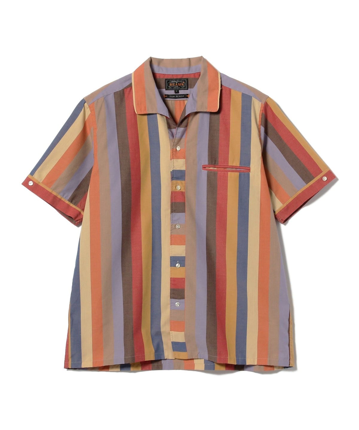 [Outlet] BEAMS PLUS / Polyester Cotton Multi-Stripe Short Sleeve