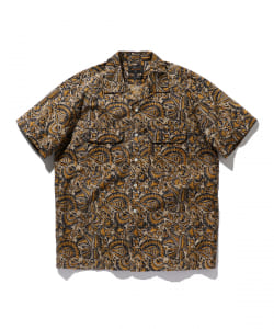 ▲BEAMS PLUS / ボタニカル ブロックプリント オープンカラー シャツ