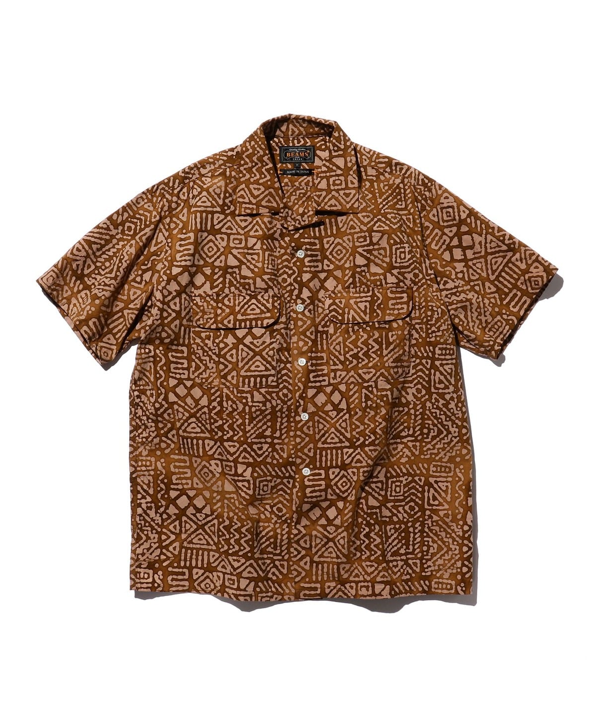 Open Collar Batik Print シャツ・ブラウス MEN BROWN M Open Collar Batik Print シャツ・ブラウス MEN BROWN M