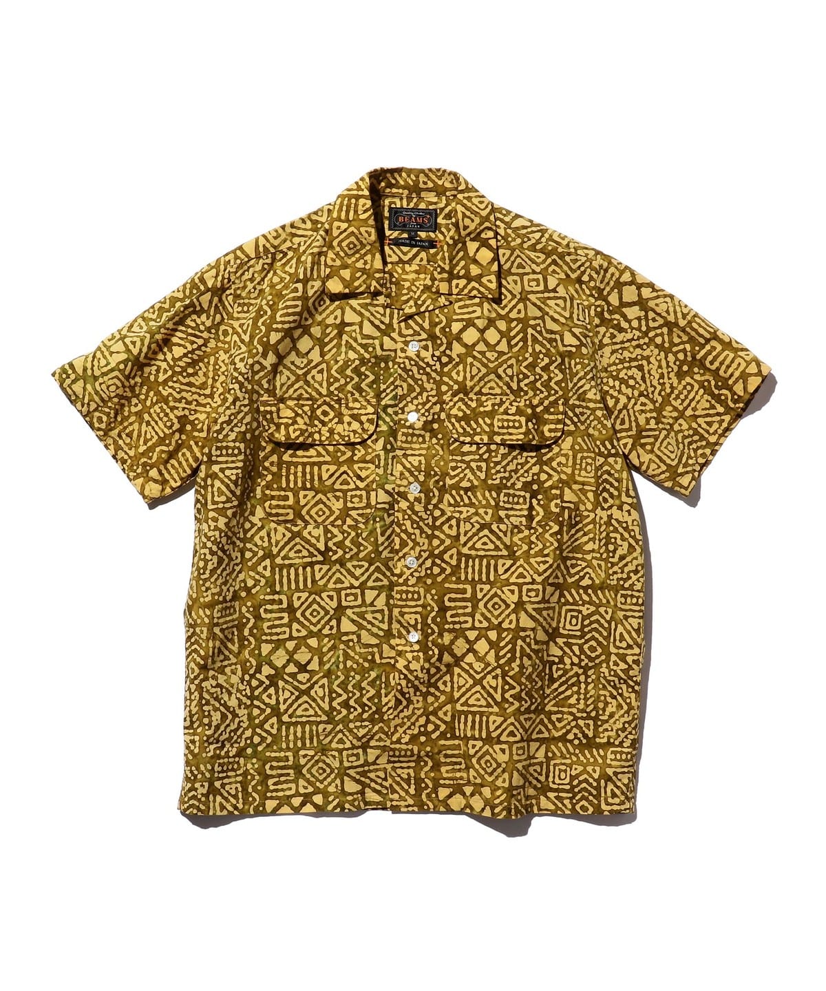 Open Collar Batik Print シャツ・ブラウス MEN YELLOW M Open Collar Batik Print シャツ・ブラウス MEN YELLOW M