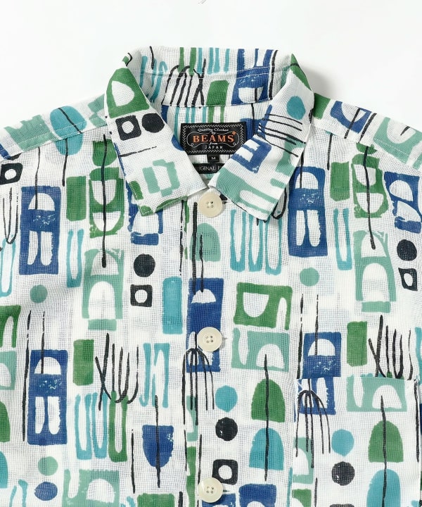 BEAMS PLUS（ビームス プラス）Beach Shirt JKT PE Mesh Print（シャツ 