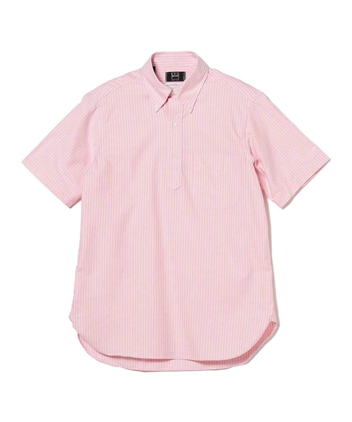 IKE BEHAR アイク・ベーハー / Pullover Short Sleeve Button Down Shirt Stripe シャツ・ブラウス MEN PINK 14.5 IKE BEHAR アイク・ベーハー / Pullover Short Sleeve Button Down Shirt Stripe シャツ・ブラウス MEN PINK 14.5
