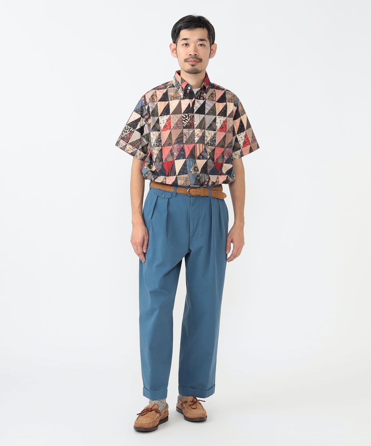 【P/W】WORK Classic-fit Polyester Dobby Patchwork Print BEAMS PLUS（ビームス プラス）WORK Classic-fit Polyester Dobby