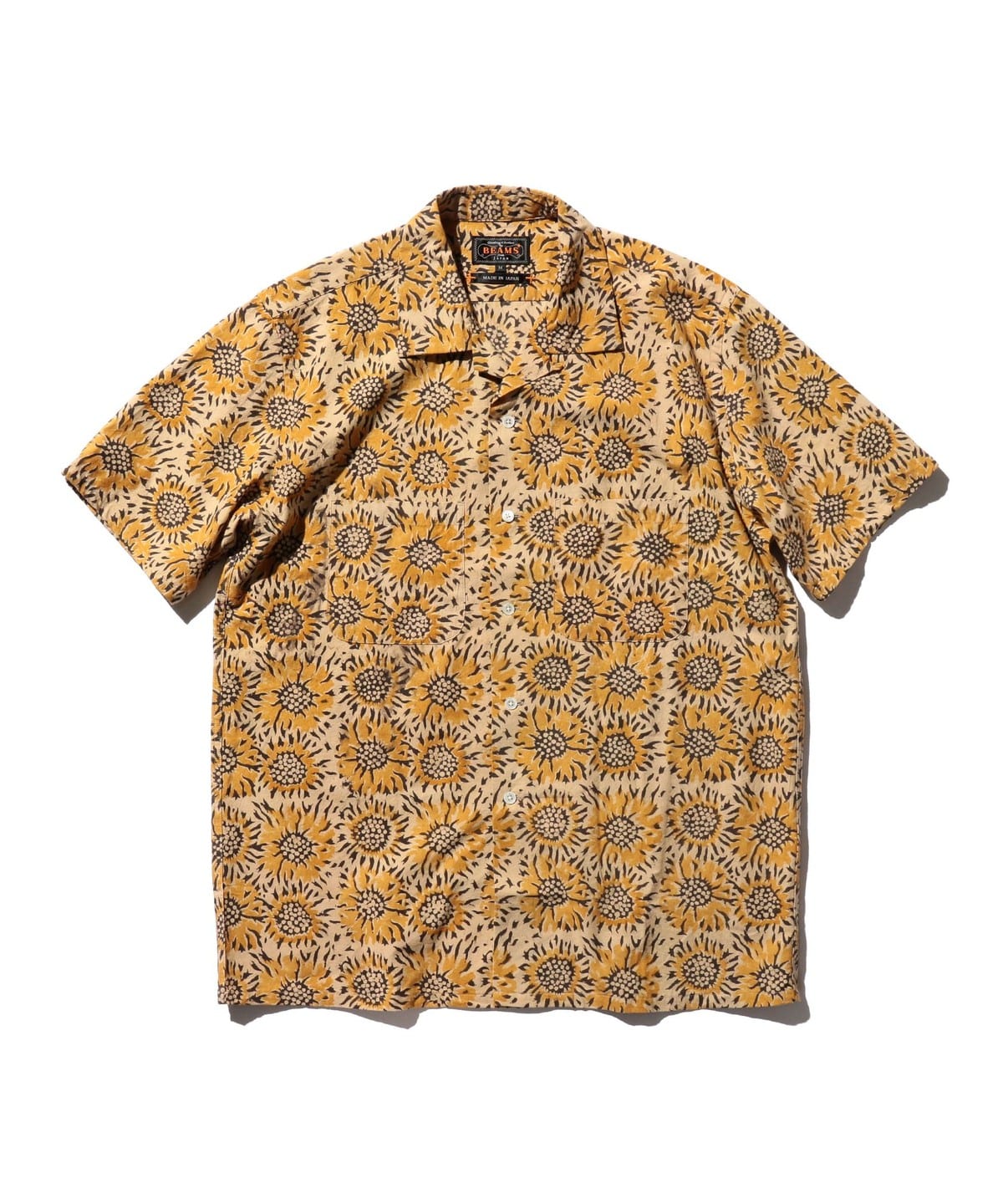 Open Collar Block Print Sun Flower シャツ・ブラウス MEN YELLOW XL Open Collar Block Print Sun Flower シャツ・ブラウス MEN YELLOW XL