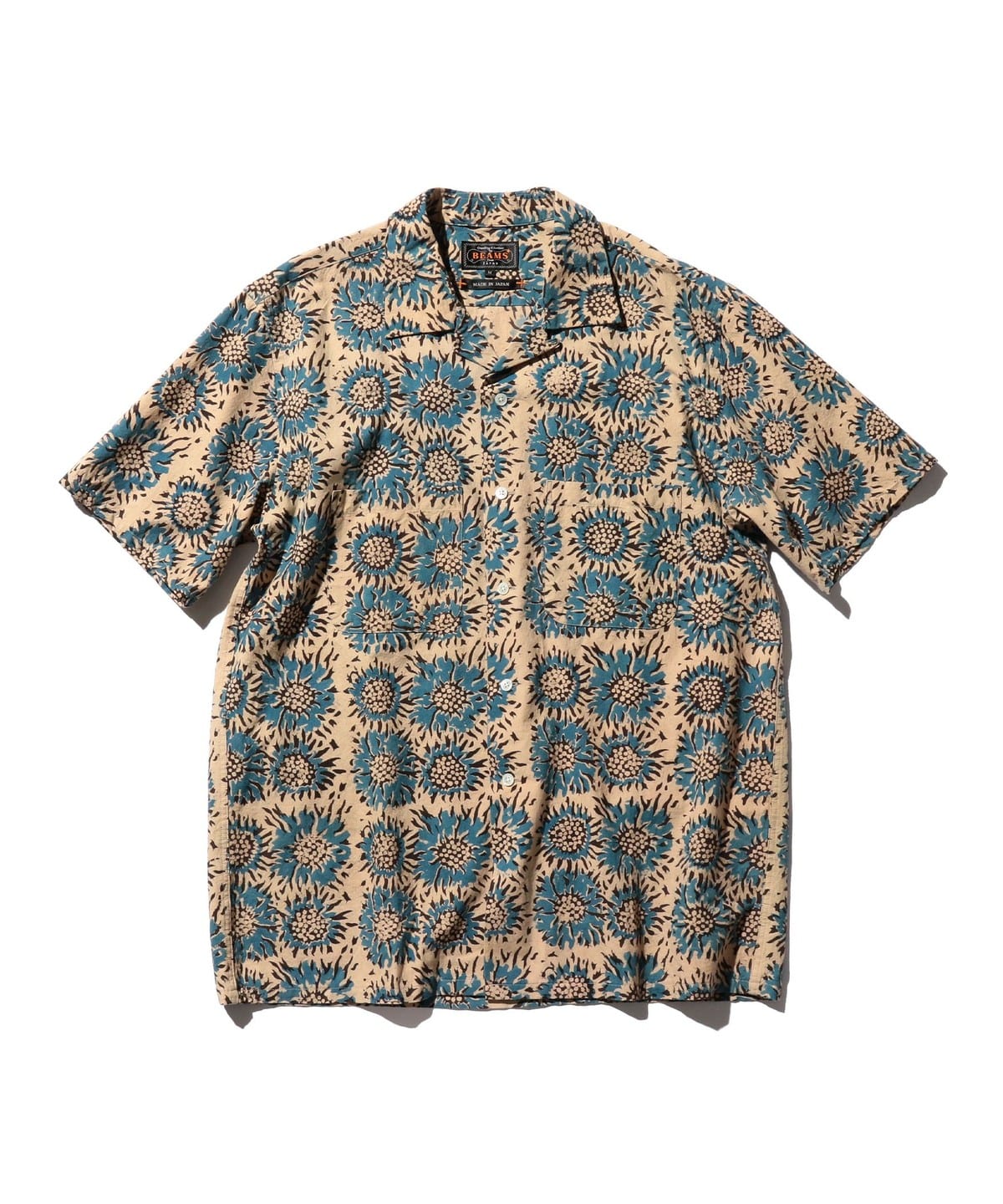 Open Collar Block Print Sun Flower シャツ・ブラウス MEN BLUE XL Open Collar Block Print Sun Flower シャツ・ブラウス MEN BLUE XL