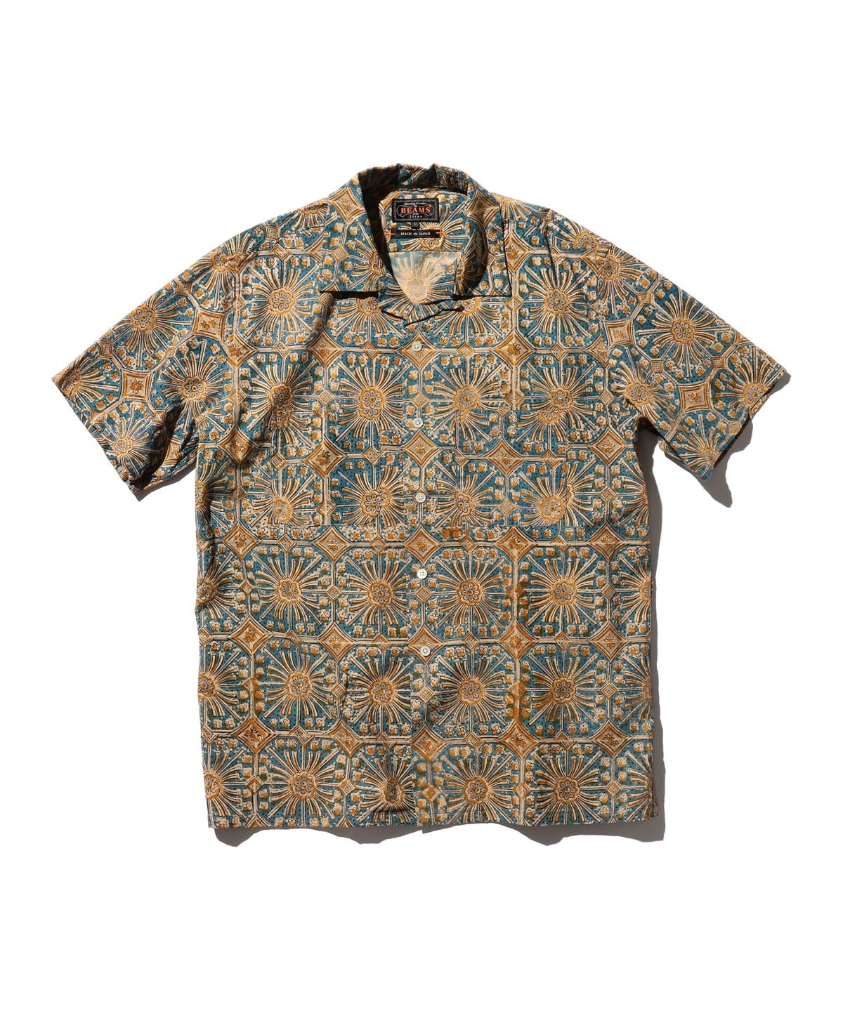 Open Collar Block Print Flower シャツ・ブラウス MEN BLUE L Open Collar Block Print Flower シャツ・ブラウス MEN BLUE L