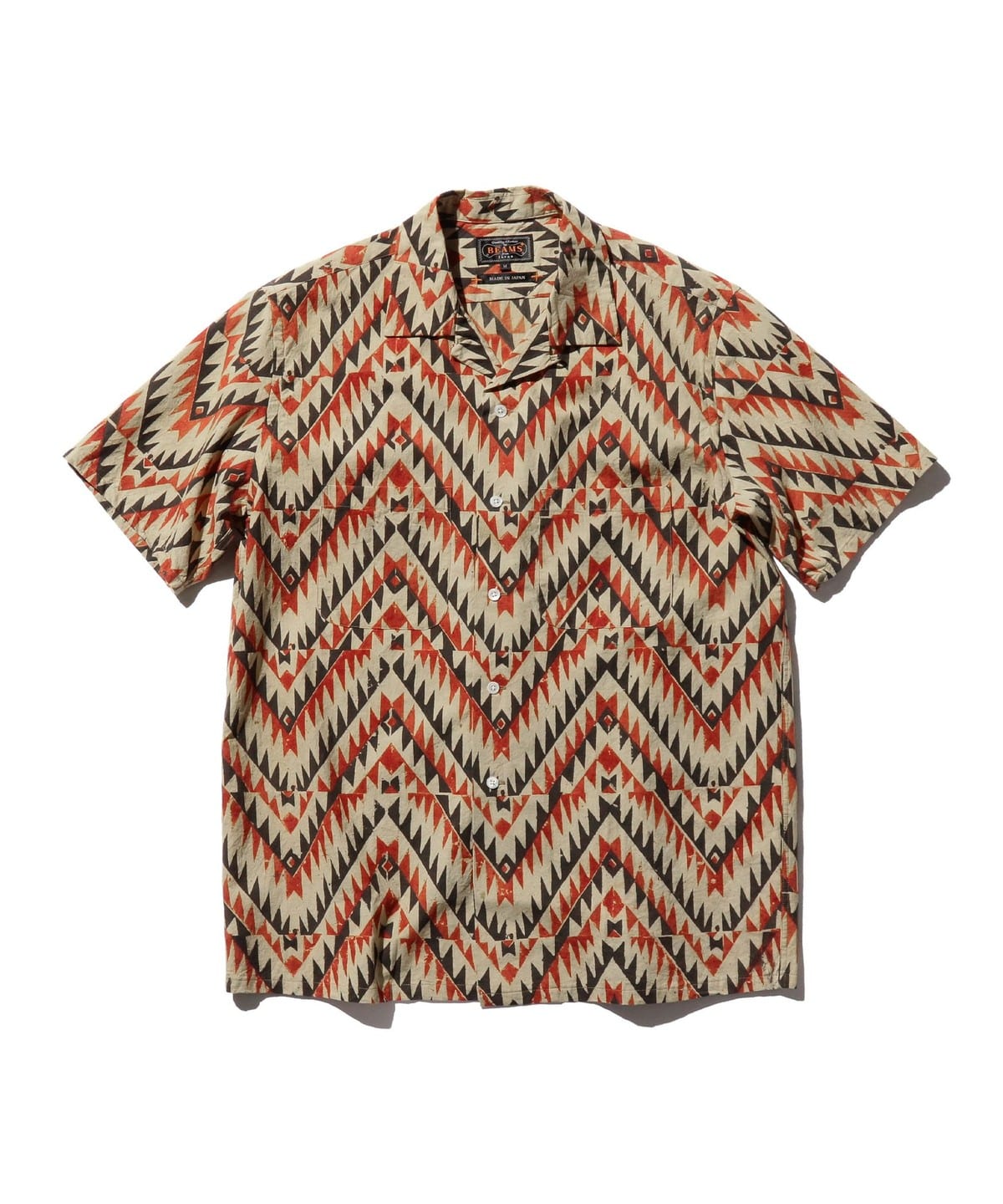 Open Collar Block Print Zig-Zag シャツ・ブラウス MEN BEIGE S Open Collar Block Print Zig-Zag シャツ・ブラウス MEN BEIGE S
