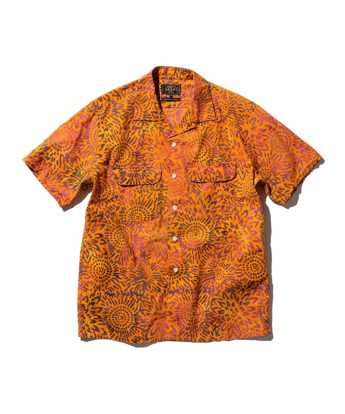 Open Collar Batik Print シャツ・ブラウス MEN ORANGE S Open Collar Batik Print シャツ・ブラウス MEN ORANGE S