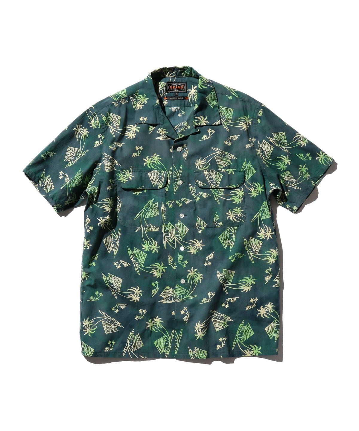 Open Collar Batik Print シャツ・ブラウス MEN GREEN XL Open Collar Batik Print シャツ・ブラウス MEN GREEN XL
