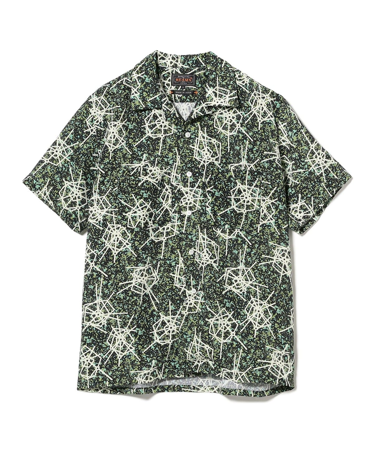 【WHITE】Open Collar Jacquard Mapping Print BEAMS PLUS（ビームス プラス）Open Collar Jacquard Mapping Print