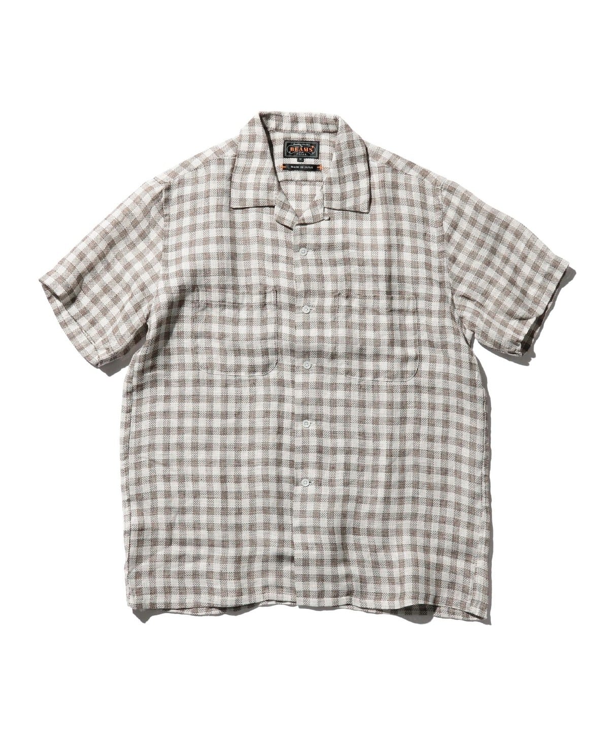 Open Collar Panama Plaid Linen シャツ・ブラウス MEN BROWN L Open Collar Panama Plaid Linen シャツ・ブラウス MEN BROWN L