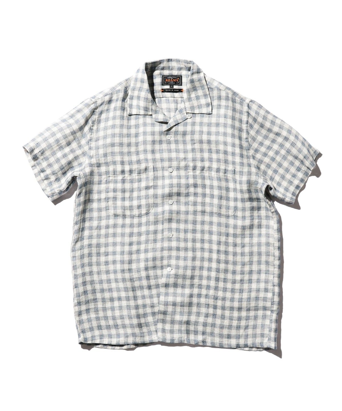 Open Collar Panama Plaid Linen シャツ・ブラウス MEN BLUE S Open Collar Panama Plaid Linen シャツ・ブラウス MEN BLUE S