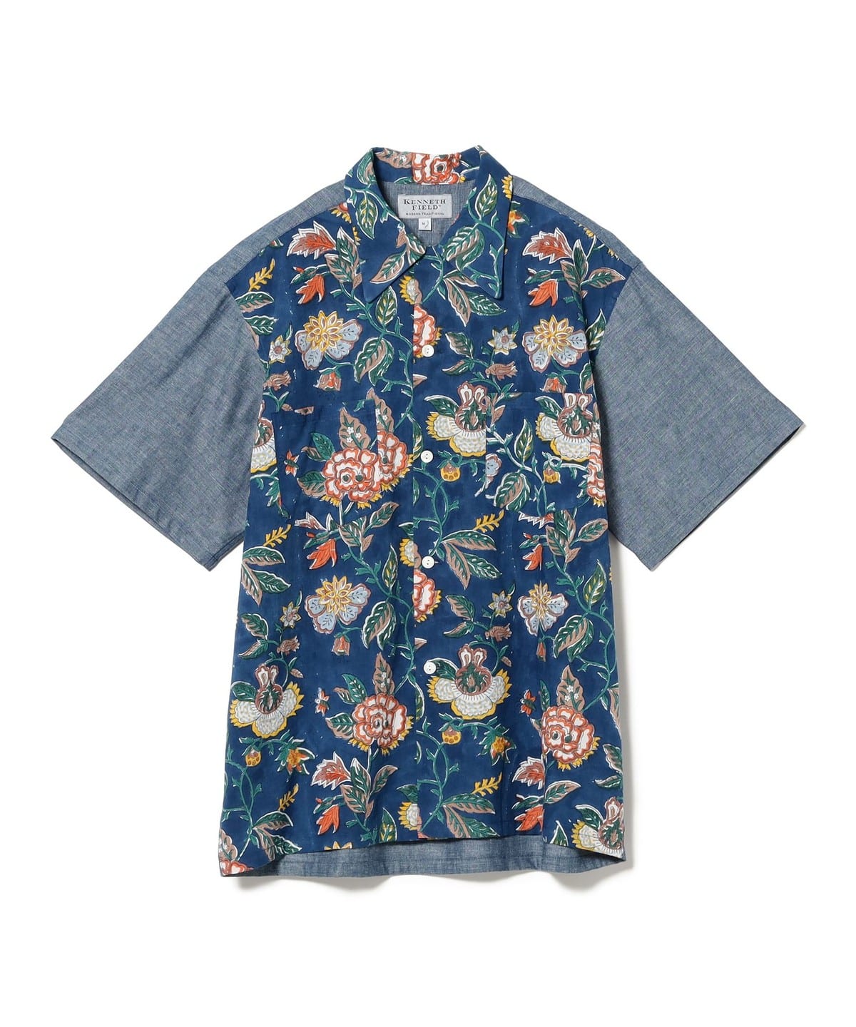 KENNETH FIELD ケネスフィールド / Mil Shirt Block Print シャツ・ブラウス MEN BLUE flower XL KENNETH FIELD ケネスフィールド / Mil Shirt Block Print シャツ・ブラウス MEN BLUE flower XL
