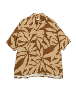 ts(s) / Open Collar Short Sleeve Shirt -Leaf Print Viscose Cloth