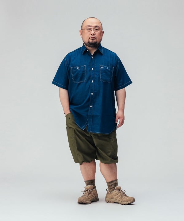 WORK Plain Indigo Chambray Model：H 163cm Size：XL