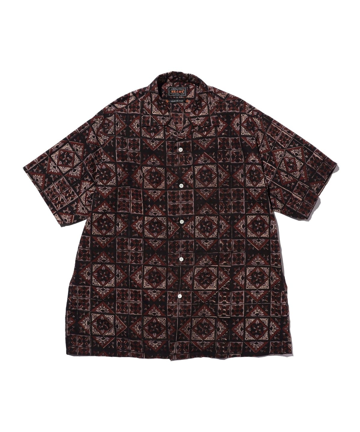 BEAMS PLUS（ビームス プラス）Open Collar Block Print ④（シャツ