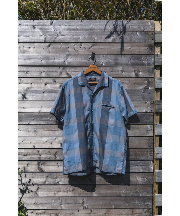 Italian Collar Indigo Panama Weave Plaid